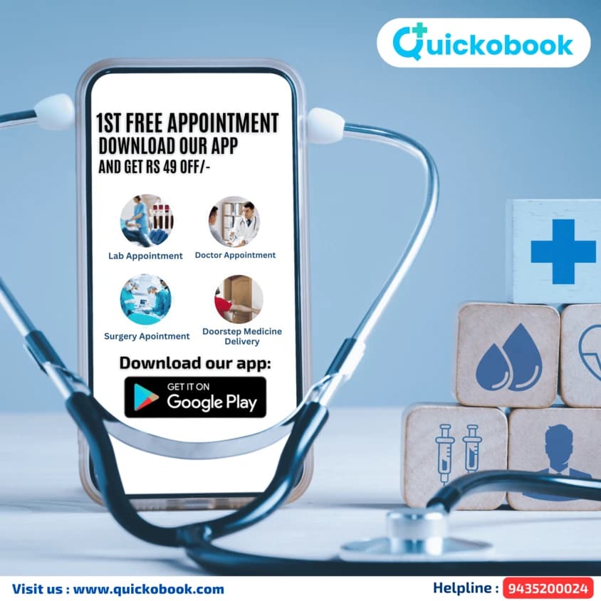 Patient using Quickobook app to book a doctor appointment online