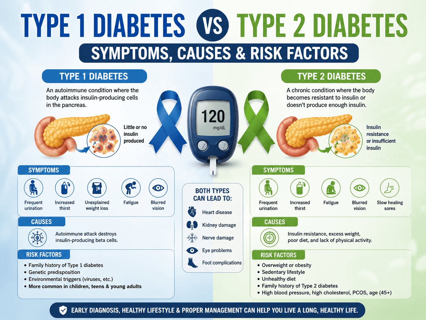 Type 1 Diabetes Vs Type 2 Diabetes: Symptoms, Causes & Risk Factors